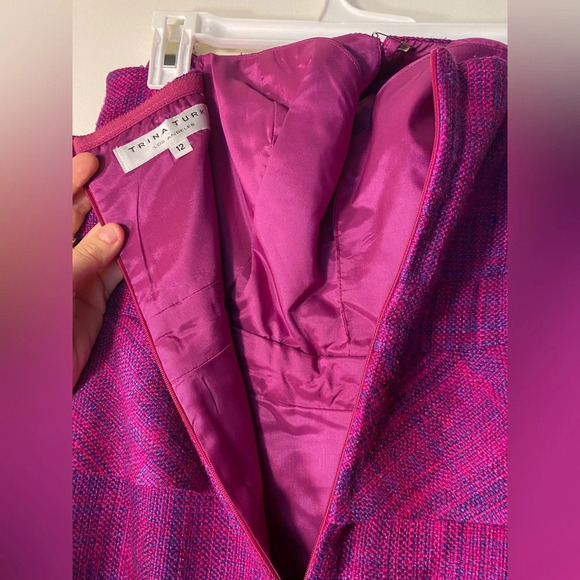 TRINA TURK||  Silk FUCHSIA STRAPLESS TWEED Mini  DRESS, Holiday dress! - Picture 5 of 7